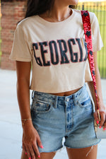 Georgia Graphic Short Crop Top in Tan