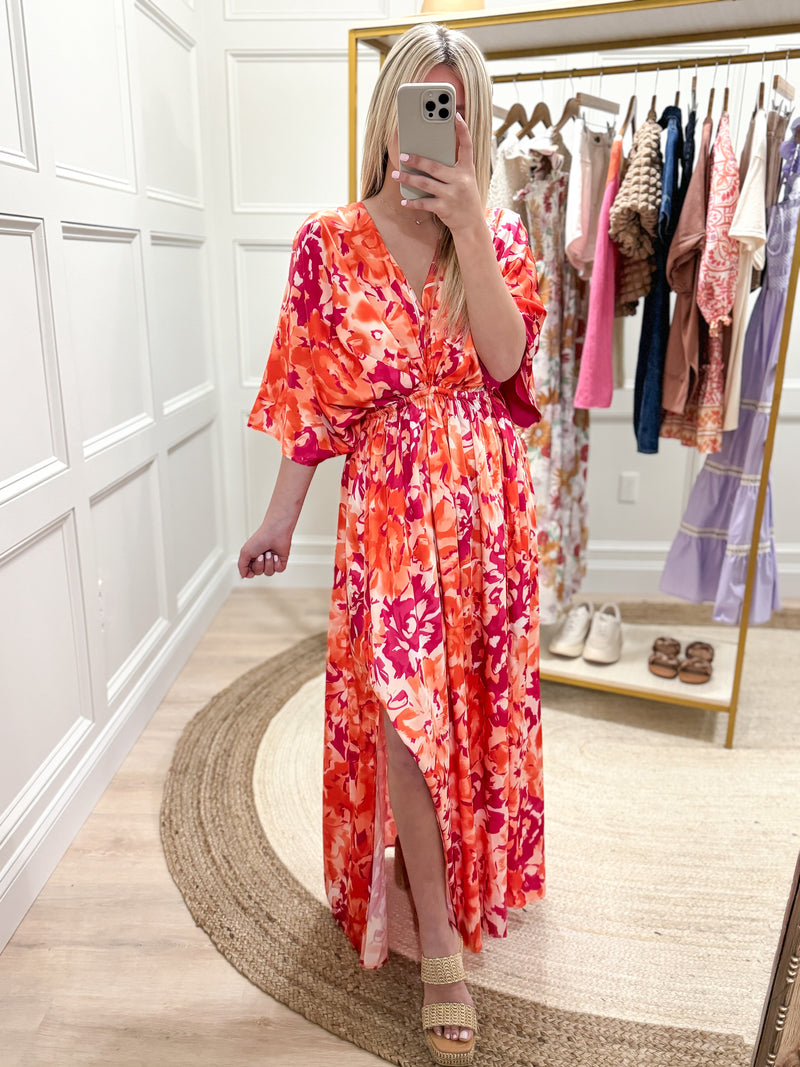 Bali Bound Maxi Dress in Orange/Pink
