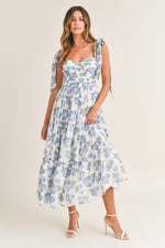 Fancy Seeing You Midi Dress in White/Blue