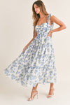 Fancy Seeing You Midi Dress in White/Blue