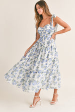 Fancy Seeing You Midi Dress in White/Blue