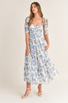 Fancy Seeing You Midi Dress in White/Blue