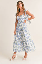 Fancy Seeing You Midi Dress in White/Blue