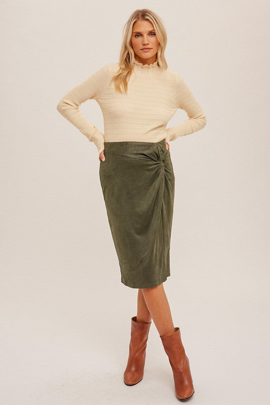 Mixed Emotions Midi Skirt in Olive