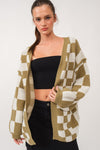 Checking Out Cardigan in Olive/Ivory