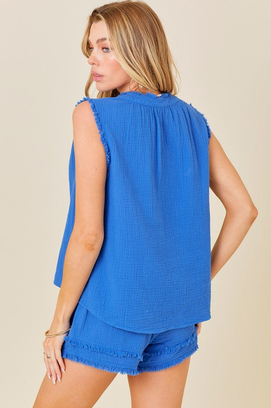 Open Arms Top in Blue