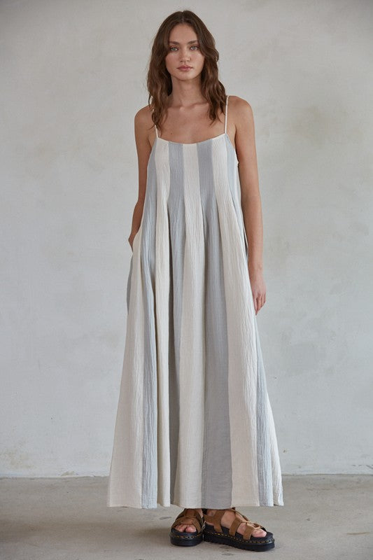 Coasting By Maxi Dress in Blue/Cream