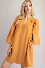 Falling Leaves Dress in Mustard