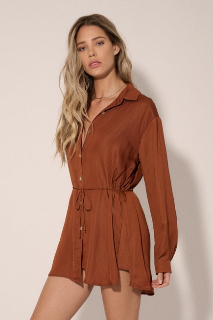 Tabs On You Romper in Camel