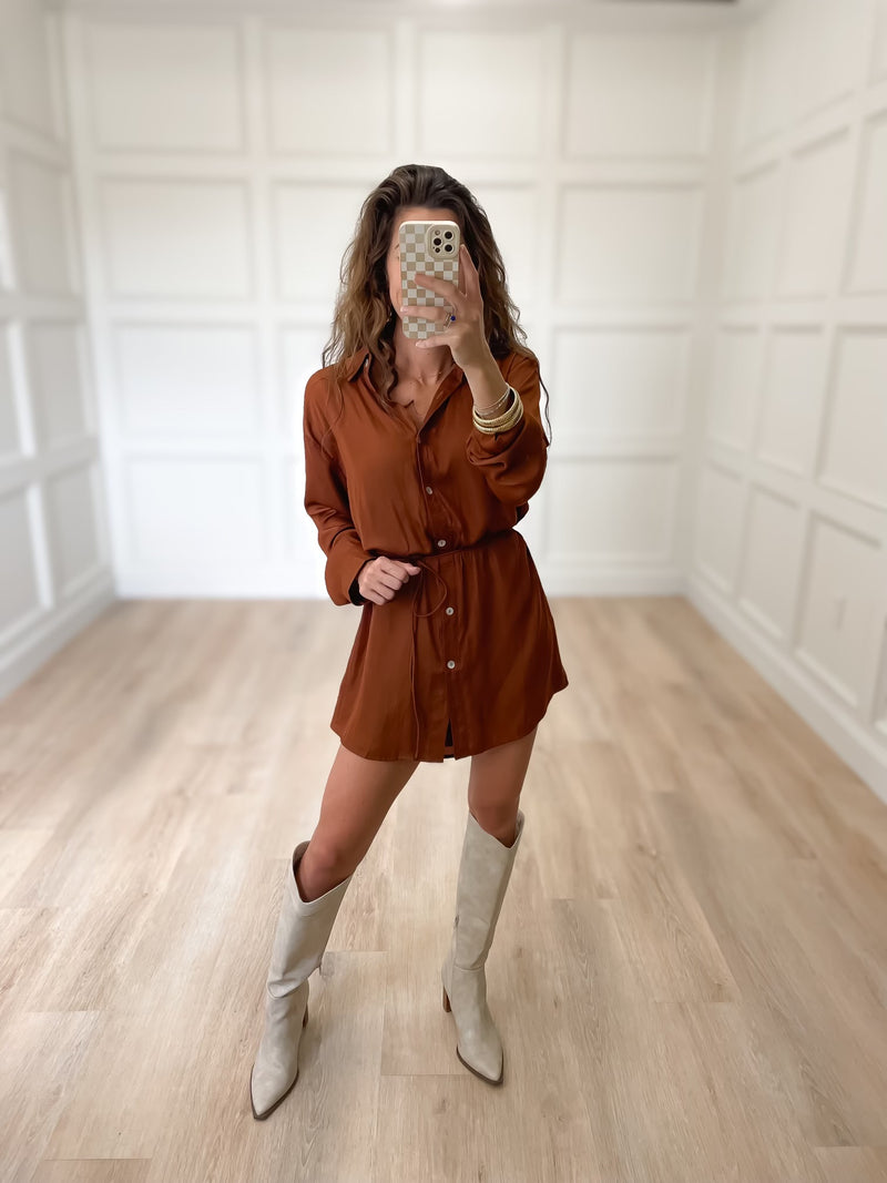 Tabs On You Romper in Camel