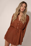 Tabs On You Romper in Camel