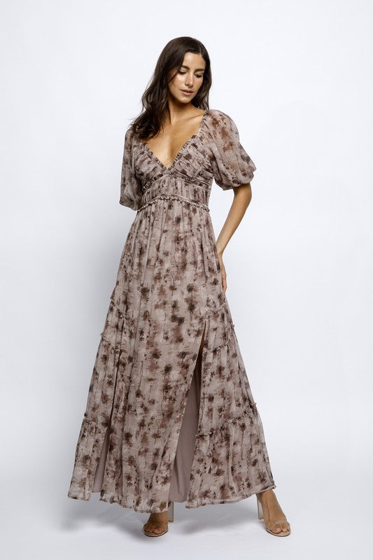 Ballroom Beauty Maxi Dress in Taupe/Brown