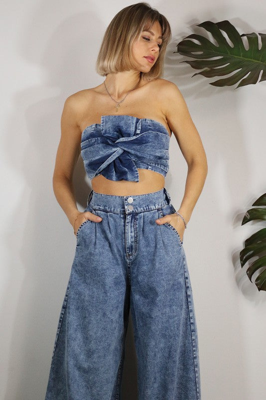 All The Buzz Tube Top in Denim
