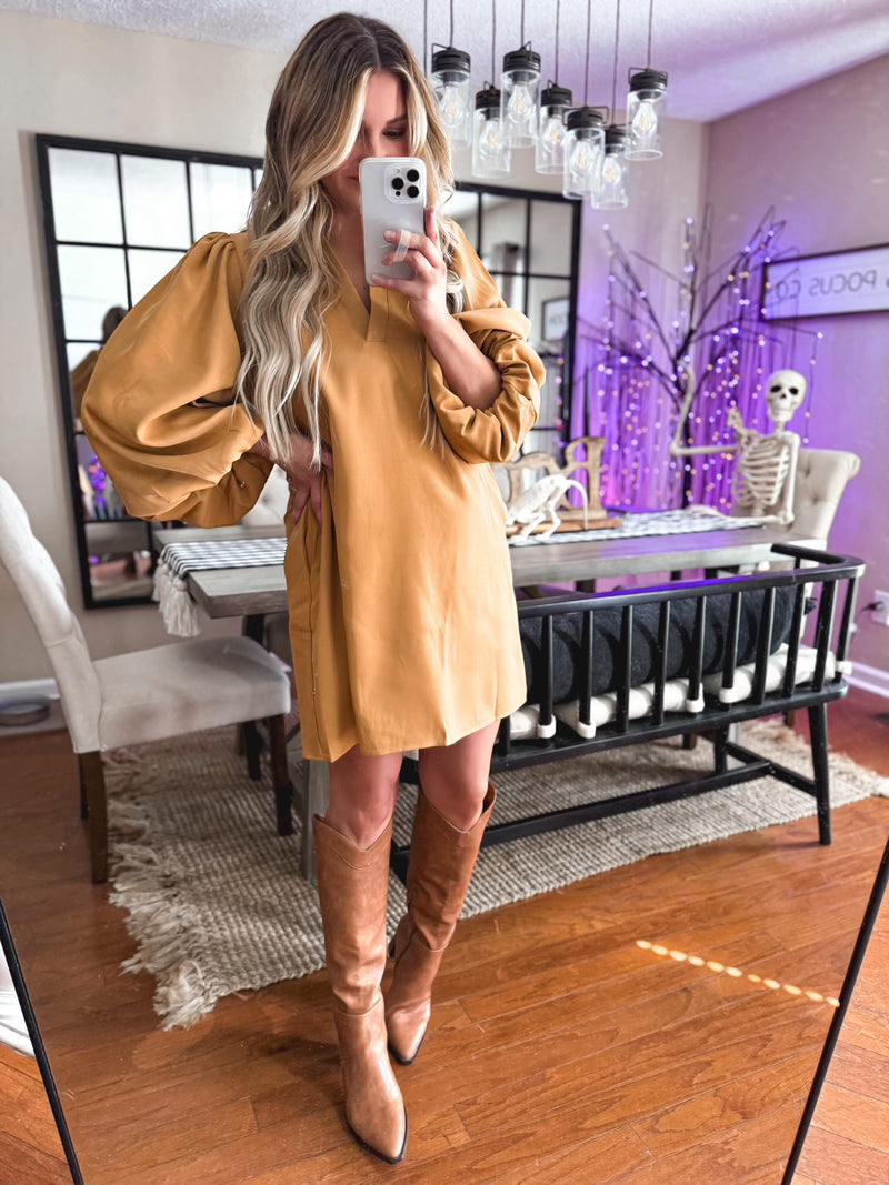 Falling Leaves Dress in Mustard