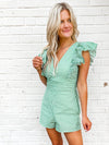 Going Gingham Romper in Green/White