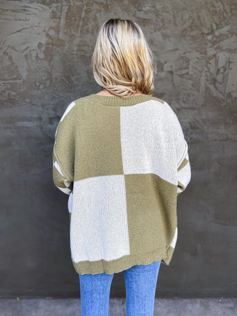 Checking Out Cardigan in Olive/Ivory