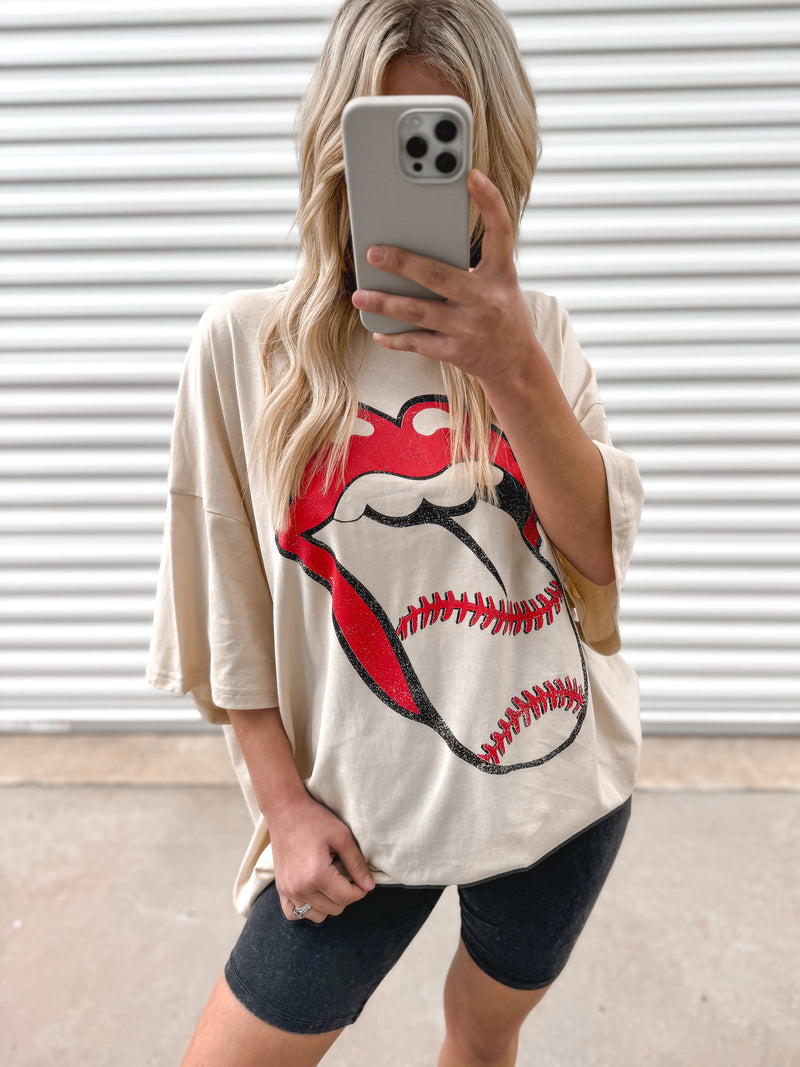 Rolling Stones Baseball Graphic Tee in Off White