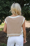 Stylish Splendor Sweater Vest in Tan/White