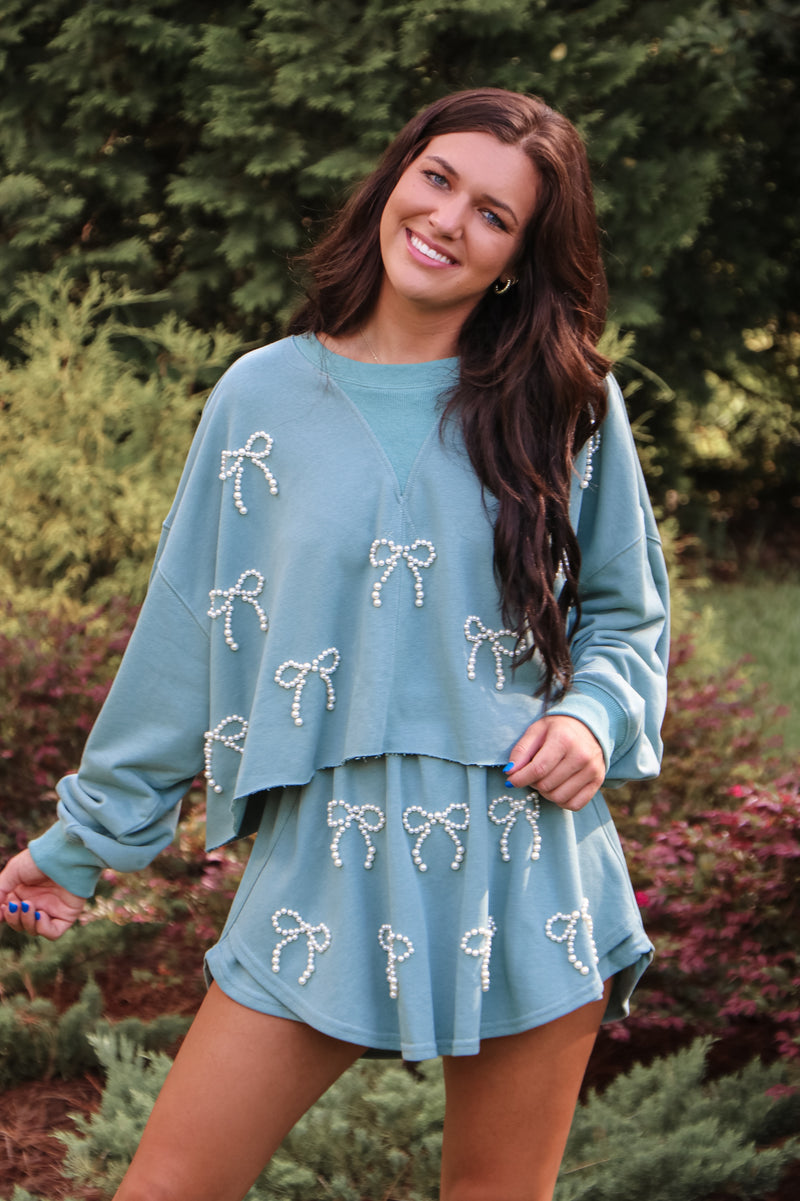 Bad To The Bow Sweatshirt in Sage