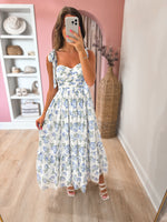 Fancy Seeing You Midi Dress in White/Blue