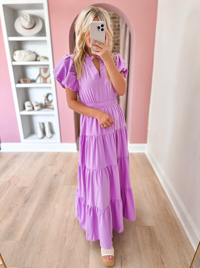 Get Up and Glow Midi Dress in Lavender