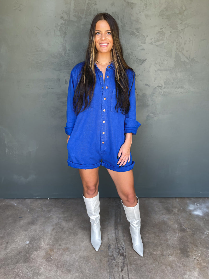 Hold That Thought Romper in Blue