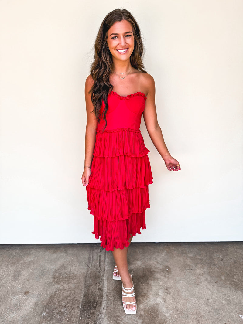 Handle With Care Midi Dress in Red