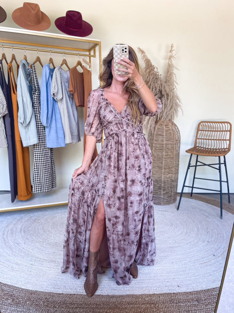 Ballroom Beauty Maxi Dress in Taupe/Brown