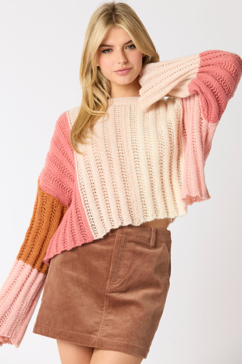 Autumn Hues Sweater in Cream/Pink