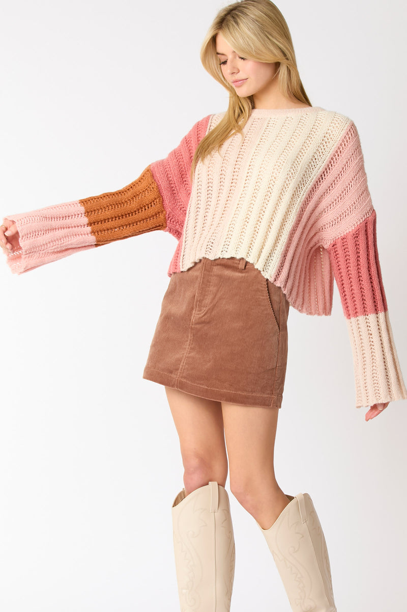 Autumn Hues Sweater in Cream/Pink