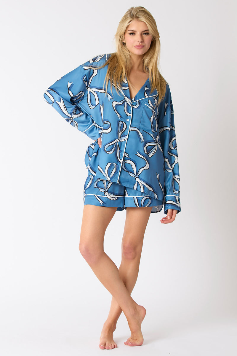 Bow PJ Shorts in Blue