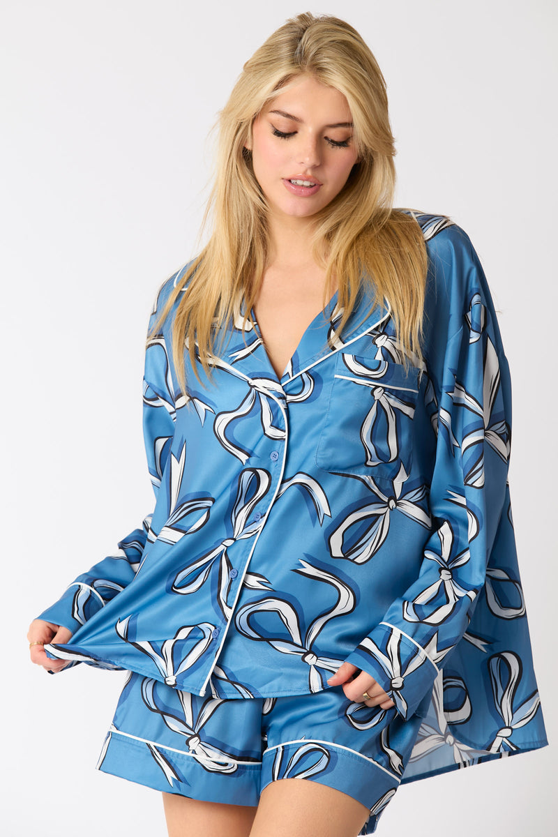 Bow PJ Top in Blue