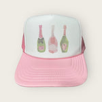 Popping Bottles Trucker Hat in Pink/White