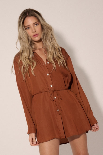 Tabs On You Romper in Camel