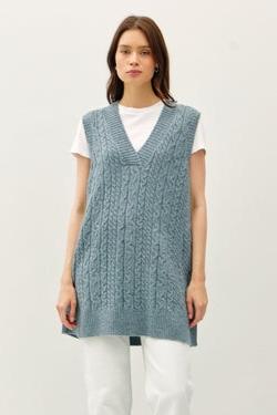 Passing Through Sweater Dress in Grey/Blue