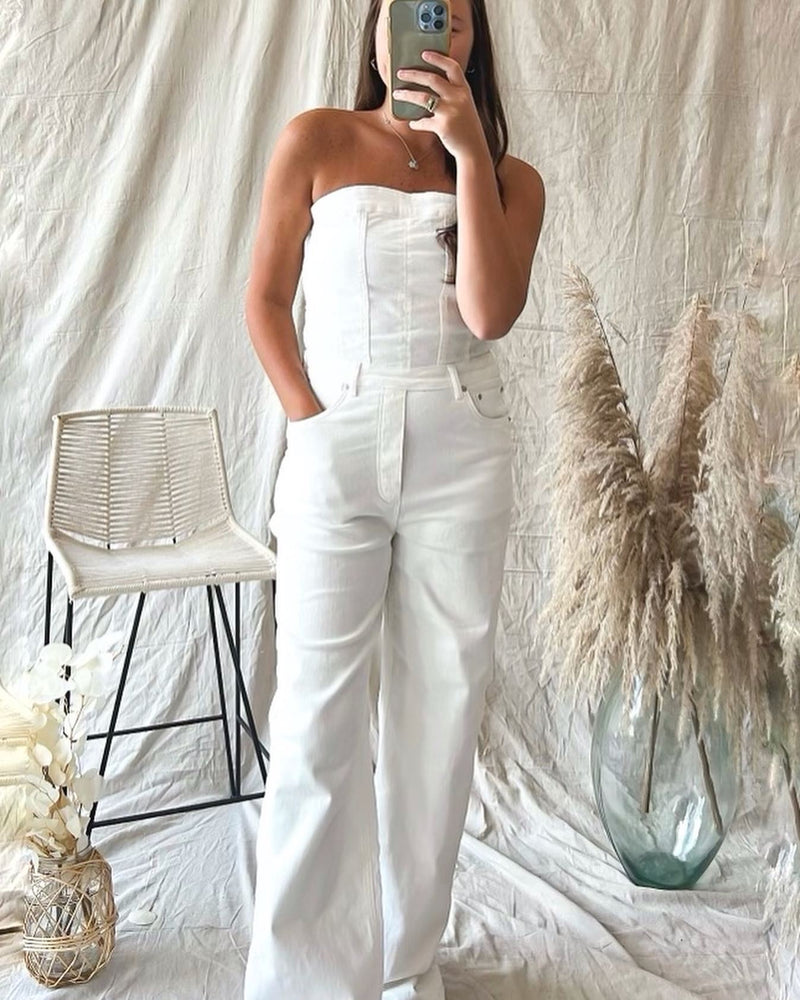 Tell Me About It Jumpsuit in White Denim