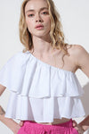 Ruffle Some Feathers Top in  Off White