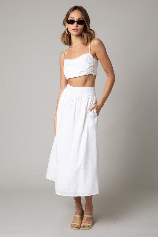 White linen skirt outlet midi